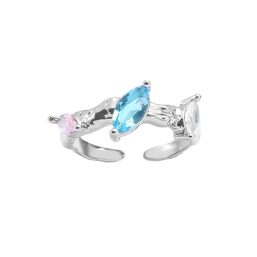 Image of Y2K Accessories Jewelry AAA Grade Multicolor Cubic Zircon Ring 7 Stone Irregular Cocktail Silver Ring Princess Ring Girls Fashion Jewelry Gifts for Women Lava Texture Rings Band Rings
