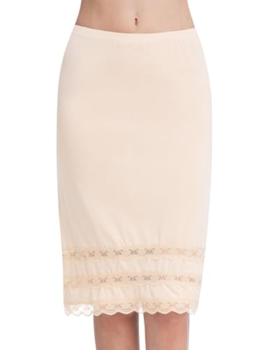 Image of MANCYFIT Half Slips for Women Underskirt Dress Extender Lace Trim Knee Length Midi Skirt 19-26 inch Length