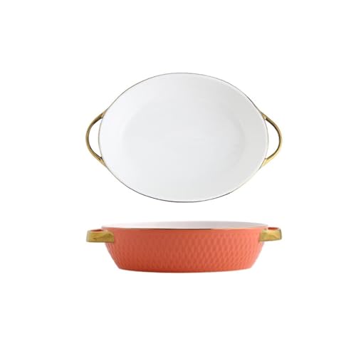 Fuente de Horno Plato for hornear de doble oreja, plato for hornear queso con borde dorado de cerámica, ensaladera, plato for horno microondas for lavavajillas, horno, microondas Vajilla para Hornear
