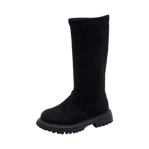 IWIHMIV Girls Tall Boots Kids Round Toe Dress Boot Casual Thick Soled Mid Calf High Top Booties with Zipper