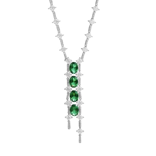 Grewod Collar Mujer Fiesta con Circonita Ovalada de 6x8mm Cadena 48cm, Plata de Ley 925, Joyas Collar con Colgante con Piedra