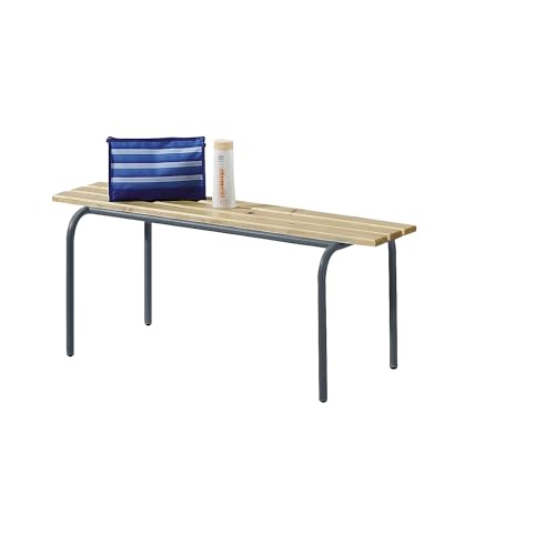 kaiserkraft FRANKEL Banc pour vestiaires empilable | Lattes en Bois Massif Verni incolore | Longueur 1200 mm | piétement Gris Basalte