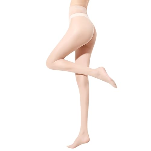 Women's Sheer Tights Women's Ultra-thin T-crotch Pantyhose 15D Nude High Waist Sheer Tights with Reinforced Toes