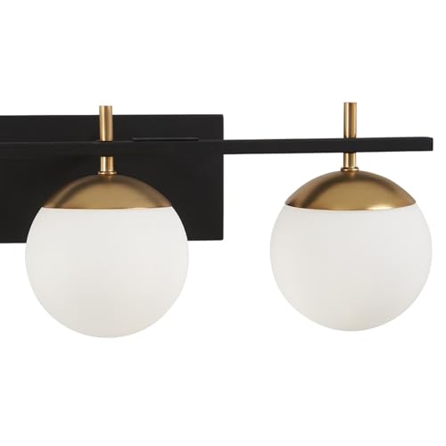 Image of GEORGE KOVACS P1353-618 Alluria Vanity Bath Light, 3-Light, 225 Total Watts, 8.5-in H x 24-in W, Weathered Black with Autumn Gold