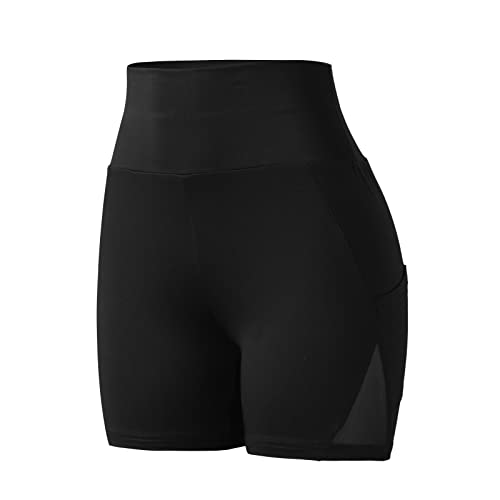 STKOOBQ Short feminino de ioga de cintura alta com bolsos laterais para treino, corrida, compressão,