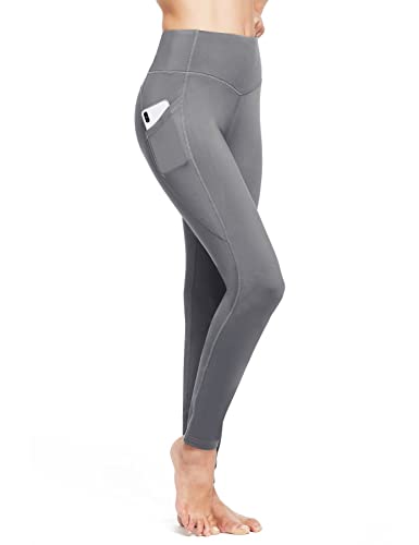 BALEAF Women s Fleece Lined Leggings Winter Thick Warm Thermal High Waisted Pocketed Pants Grey S