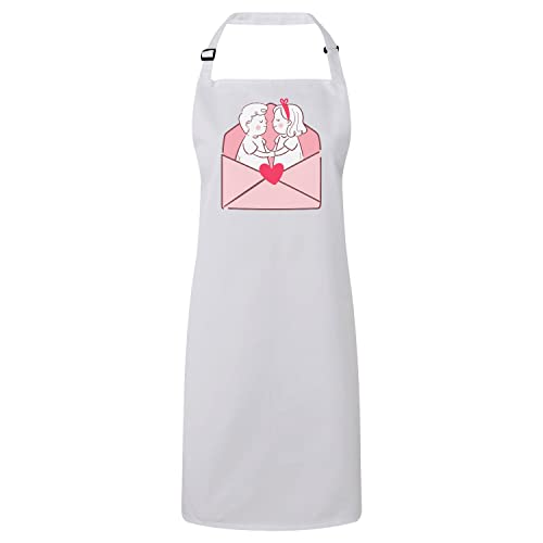 Tablier blanc amoureux pour cuisiner à deux la nuit de Saint-Valentin