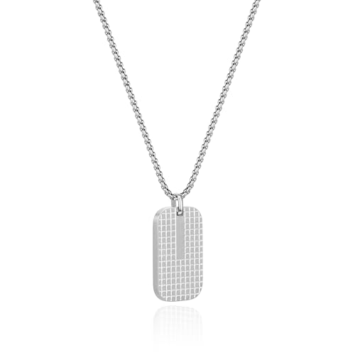 COBI Silver Dog Tag Pendant Necklaces for Men, 316L Stainless Steel Engraved Chain, Simple Charm Necklace, Minimal Necklace, Everyday Jewelry, Fashion Accessories, Hypoallergenic, Ideal Gifts