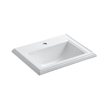 KOHLER MEMOIRS Series Table Top WASH BASIN (White) With Faucet Hole | 579x459x220mm, Rectangle | Ceramic Basin/Sink for Bathroom, Living Room | Table/Counter Top | K-2241IN-1-0