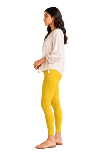 Image of Women's Cotton Lycra Ankle Length Leggings | Regular Rise, Soft 4 Way Stretch Fabric | Casual & Ethnic Wear