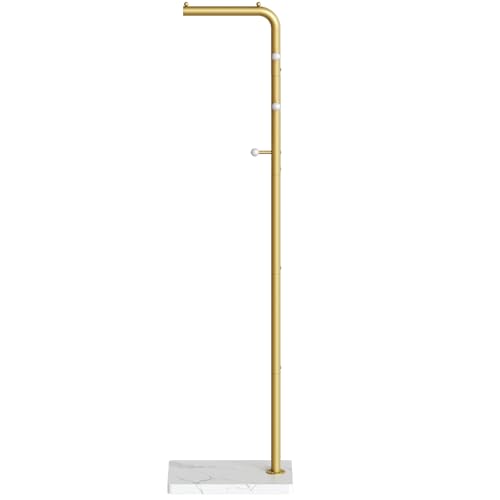 YATINEY Garderobenständer, freistehender Kleiderständer, Jackenständer, Garderobe mit 3 Haken, modern, für Eingangsbereich, Wohnzimmer, Schlafzimmer, Kleiderschrank, Goldfarbe und Weiß XYM01DWY1