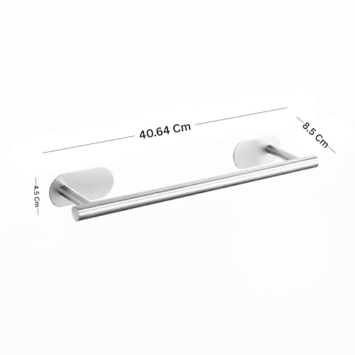 Image of JIALTO 16 Inch Self-Adhesive Bathroom Towel Holder | Wall Mounted Towel Hanger For bathroom clothes hanger | No-Drill Hand Towel Rack for Bathroom Towel Stand & Kitchen Towel Bar (Silver, Pack Of - 2)