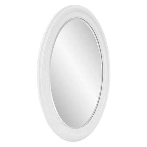 Image of Howard Elliott Collection George Oval Matte White Wall Mirror, Oval Bevelled Hanging Wood Framed Vanity Mirrors for Home Decor, Living Room, Bathroom, Bedroom, or Hallway, 25 x 33 Inch