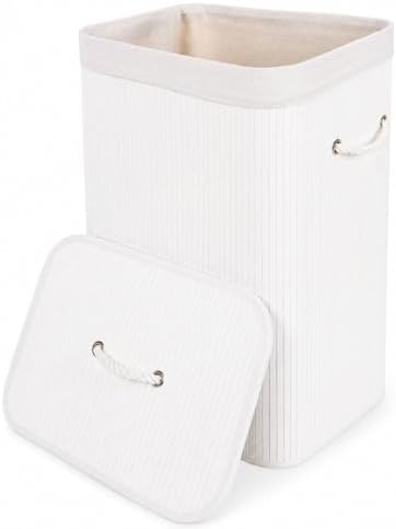 Cesto De Roupa Suja Bambu 70L Dobravel Organizador Forrado Banhei...