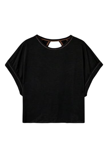 Image of SOLY HUX Women Open Back Tops Workout Backless Tee Casual Athletic Shirts Short Sleeve Oversized Gym T Shirt