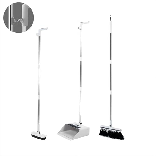 jileijar Besen- und Kehrschaufel-Set, Hausbesen zum Kehren, leichter Stahl, aufrechter Ständer, Kehrschaufel mit Stangen, Besen-Kombination – Bild 3