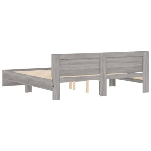 Gecheer Canapé con cabecero y LED, borde de cama clásico elegante, estructura de cama, cama, cuello redondo, individual, doble, moderno, marco de la cama con plataforma de madera, cama gris Sonoma 200 - imagen 8