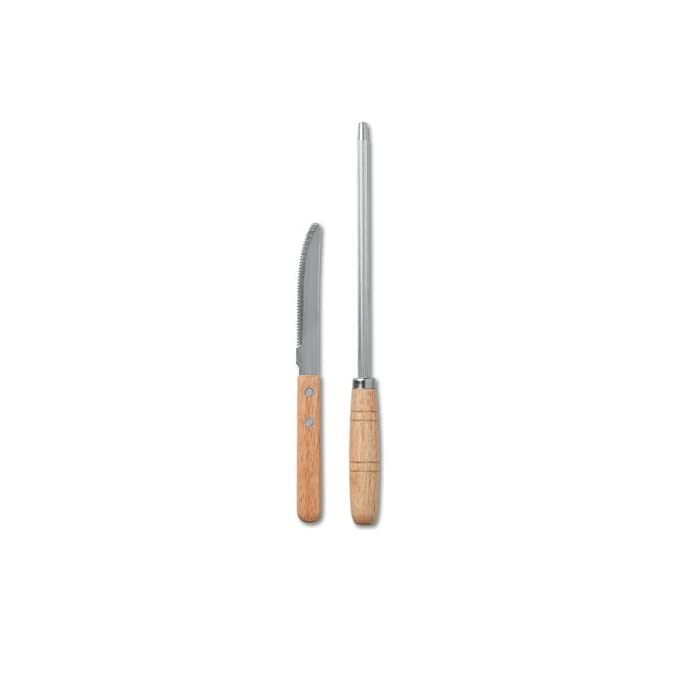 Hochwertiges Edelstahl Grill-BBQ-Set aus 5 Teilen mit Messern, Schneidebrett, Schärfer und Gabel - Schaft und Brett aus Bambus - inklusive Tasche von notrash2003