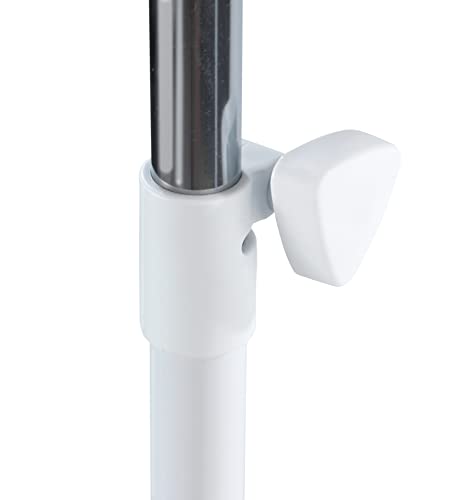 WENKO Kleiderständer Pointy, Garderobenständer zur Kleideraufbewahrung für die Ecke, mit Rollen und 2 Ablagen, Kunststoff/Metall, 70 x 112-166 x 55 cm, Chrom/Weiß