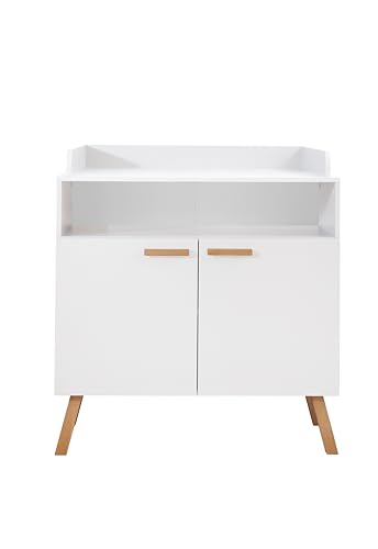 trendteam smart living - Mats - Kommode - Weiß - Wickeltisch inkl. Wickelaufsatz - (BxHxT) 96 x 105 x 78 cm - mit lackierten Massivholzfüßen und Griffen - 1 offenes Fach und 1 verstellbaren Boden