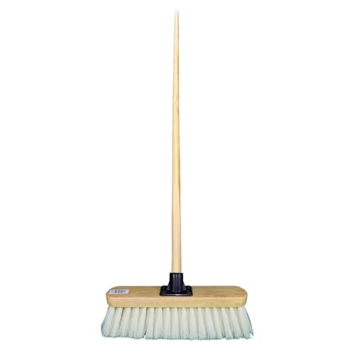 HOMESHOPA 12 Inch Soft Cream PVC Varnish Indoor Outdoor Sweeping Broom Head with Handle, Heavy Duty Cleaning Brush for Any Surface Wooden Floor Decking and Paving Slabs