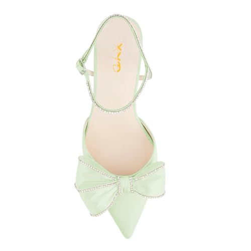 XYD Women Block Chunky Mid Heels Sparkling Ankle Strap Wedding Bowknot Pumps Pointed Toe Dress Shoes3