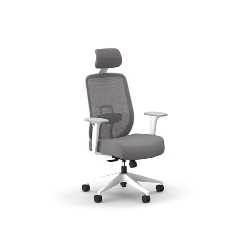 Image of HON Altern Ergonomic Office Chair with Headrest, Mid‑Back Mesh Desk Chair, Adjustable Arms, Seat Slide, Synchro‑Tilt, Rolling Computer Seat for Home Office, White Frame, Black