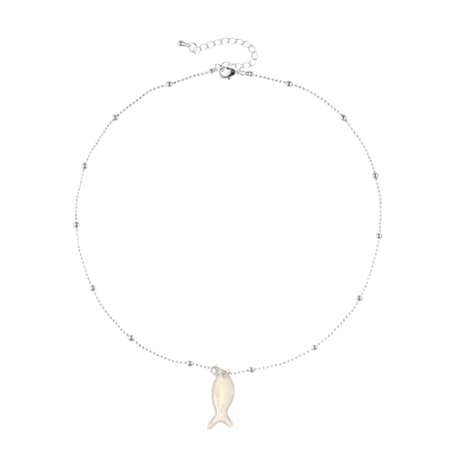 Collier cristal bleu poisson cœur pour femme avec chaîne de clavicule en coquille douce