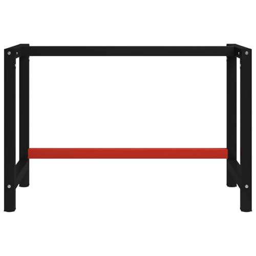 Homgoday Werkbankgestell Metall 120x57x79 cm Schwarz und Rot Schwerlast-Werkbank Model147928