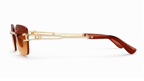 Image of FAVELA Premium Rimless Rectangular Sunglasses for Men & Women | Gold Tinted Luxury Eyewear | Lightweight Metal Frame | UV400 Protected Stylish Goggles | Medium Size