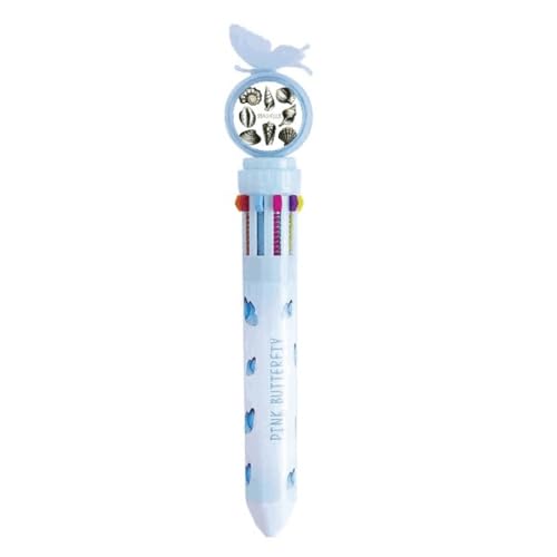 Stylo rétractable multicolore Marine Life no/no avec illustration festonnée encre noir