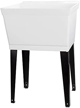 19 Gallon Utility Sink Laundry Tub by JS Jackson Supplies with Adjustable Metal Legs, Ideal for Laundry room, Basement, or Garage Workshop. Heavy Duty Shop Sink. No Faucet Included (White)