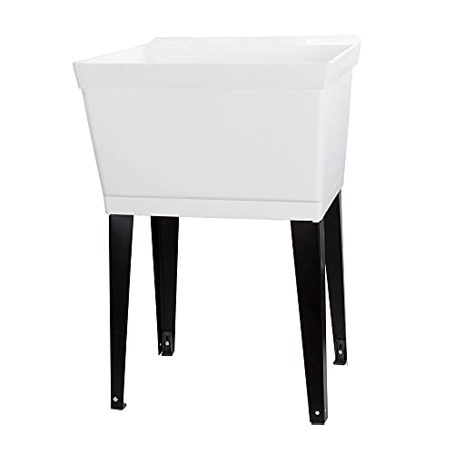19 Gallon Utility Sink Laundry Tub by JS Jackson Supplies with Adjustable Metal Legs, Ideal for Laundry room, Basement, or Garage Workshop. Heavy Duty Shop Sink. No Faucet Included (White)