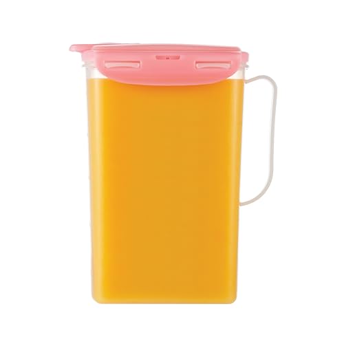 LocknLock Aqua Fridge Door Water Jug with Handle BPA Free Plastic Pitcher with Flip Top Lid Perfect for Making Teas and Juices, 2 Quarts, Pink