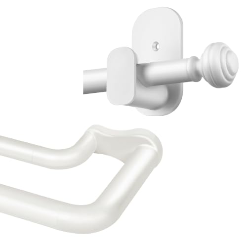 KAMANINA Bundle of 32 to 86 inches Curtain Rods, No Drilling Curtain Rods and Wrap Around Double Curtain Rod, White