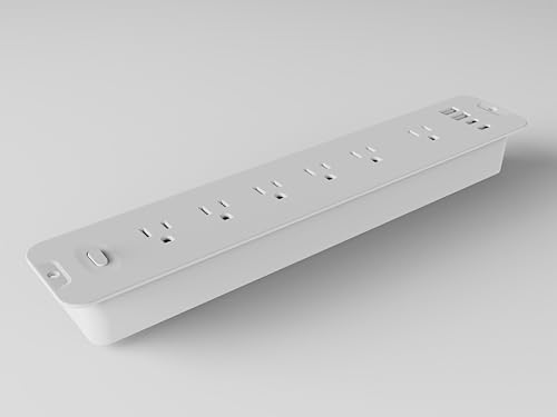 Recessed Surge Protector Power Strip with USB Ports – 6 AC Outlet Extender & 2 USB A(18W) & 2 USB C (PD 20W)
