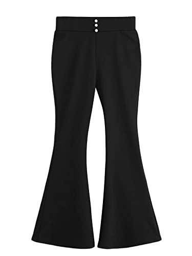 Wdirara Girl's Button Front Elastic High Waist Flare Bell Bottom Pearls Pants Black 10Y #TOP21