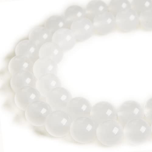 100 cuentas de jade blanco de 8 mm, cuentas de piedras preciosas naturales redondas sueltas para manualidades y fabricación de joyas