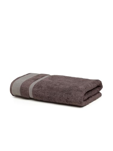 Image of Spaces Hygro Cotton Bath Towel Dries You Quicker Blooms Softer When Washed Dries You Quicker 600 GSM Dark Brown Cotton Towels for Bath