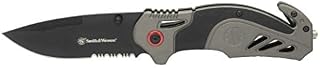Smith & Wesson 8in High Carbon S.S. Spring Assisted Folding Knife with 3.25in Serrated Drop Point Blade and Rubberized Aluminum Handle for Outdoor Survival and EDC