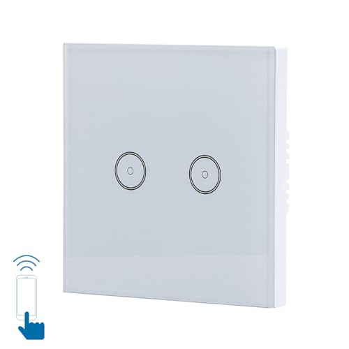 Interruptor WiFi inteligente de dos vías, control remoto, compatibilidad con asistente de voz, ideal para automatización del hogar.