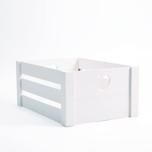 Wickerfield Lovely White Wooden Crates With Heart Handles Storage Box Wooden Tray Wooden Shelves (Pure White, Large)