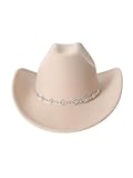 Verdusa Women's Western Cowboy Hat Rhinestone Wide Brim 2026 Cowgirl Hat Beige One Size