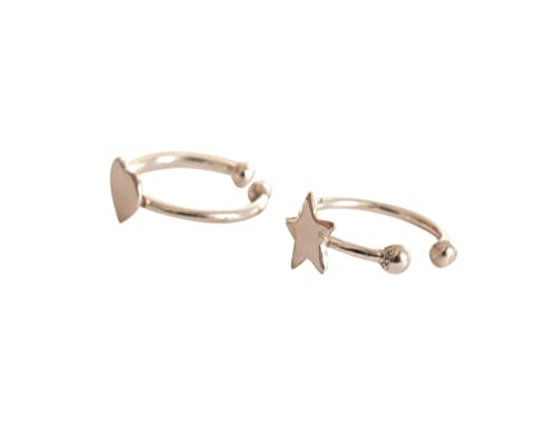925 Sterling Silver Set Of Two Tiny Ear Cuffs - Star & Heart - For Non-Pierced Ear - Tiny Dainty Clip Earrings For Women | Handmade By Miya Jewelry Creations #TOP4
