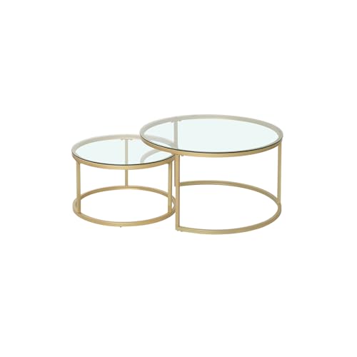 JZGORC Set de 2 Table Basse, Table D'appoint Ronde Empilable pour Salon, Pieds en Métal Plaqué Or, Adapté au Salons, Café, Salon (60 * 45 cm et 40 * 35 cm)...