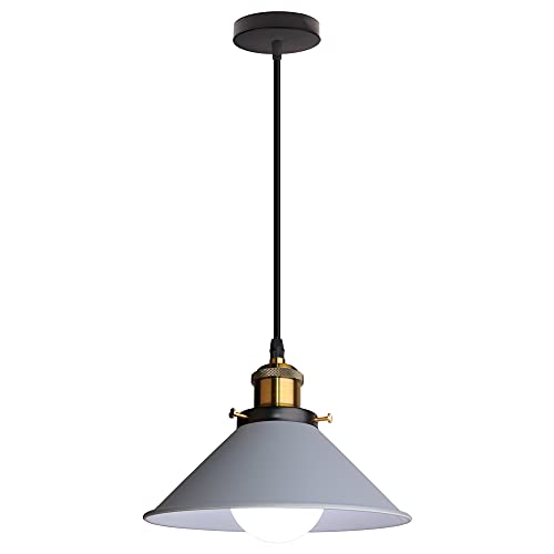 Suspension Luminaire Vintage Lustre Decoration Industrielle Fer Abat-Jour Plafond E27 Pour Salle à Manger Salon Cuisine Chambre Restaurant Café et Bar (Gris) Cover