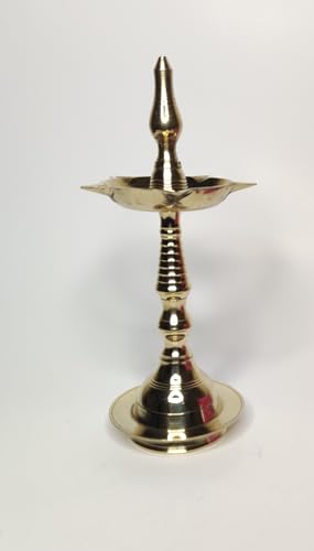 Image of Hyderabad Gifters Pure Brass Kerala Samai / Chemmelu 9 Inches /23cm (Set of 2) - Traditional Oil Lamp for Pooja, Temple & South Indian Festivals