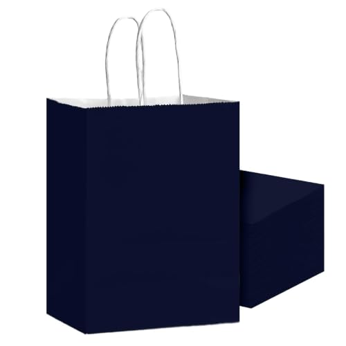 Bakepacker 24Pcs Paper Gift Bag with Handles Bulk Navy Blue Paper Bags Multiple Uses (8.3"x6"x3.15", Small Size)