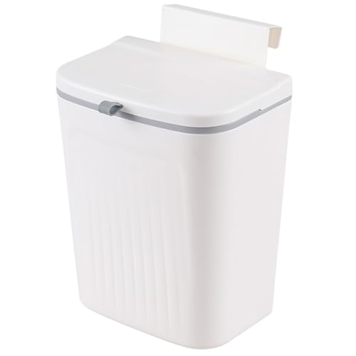 Image of Xyskin 3.2 Gallon /12 L Kitchen Hanging Garbage Can with Lid, Wall Mounted Counter Waste Bin, White