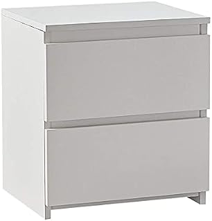 CLIPOP White Bedside Table Wooden 2 Drawer Nightstand Cabinet with No-Handle Design, Chest of 2 Drawer Cabinet for Living Room Bedroom